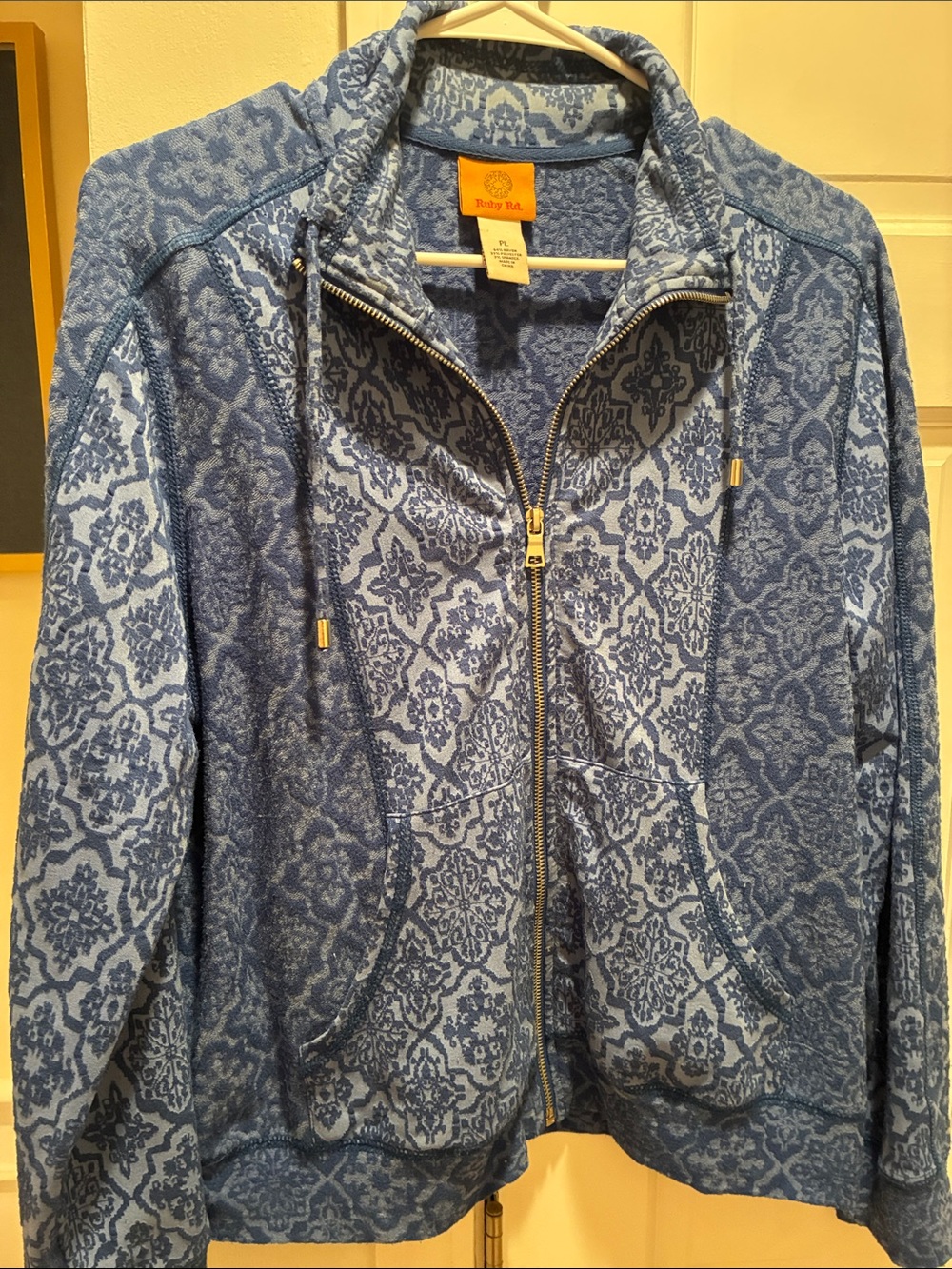 Ruby Rd. Blue Patterned Zip-Up Hoodie Jacket